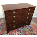 A Regency mahogany and satinwood strung chest of four long drawers, the locks stamped "P Best maker,