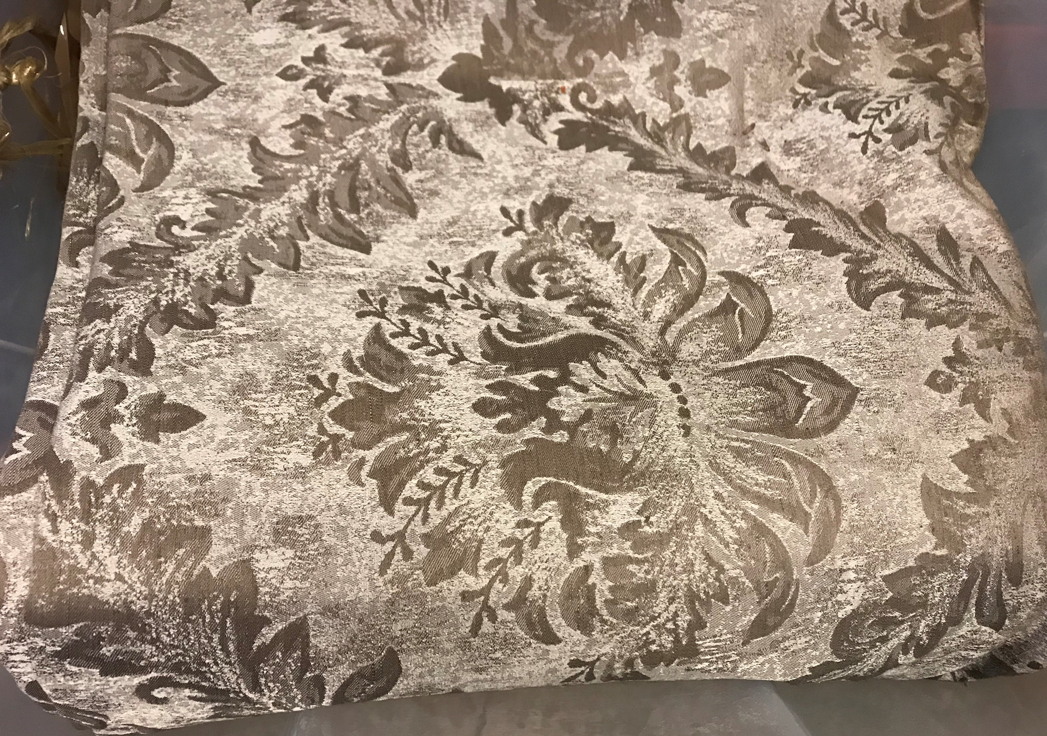 A large quantity of damask type silk silver / grey foliate decorated fabric,