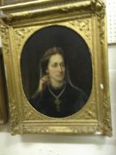 19TH CENTURY ENGLISH SCHOOL “Woman in black dress with pearl necklace and Continental style head