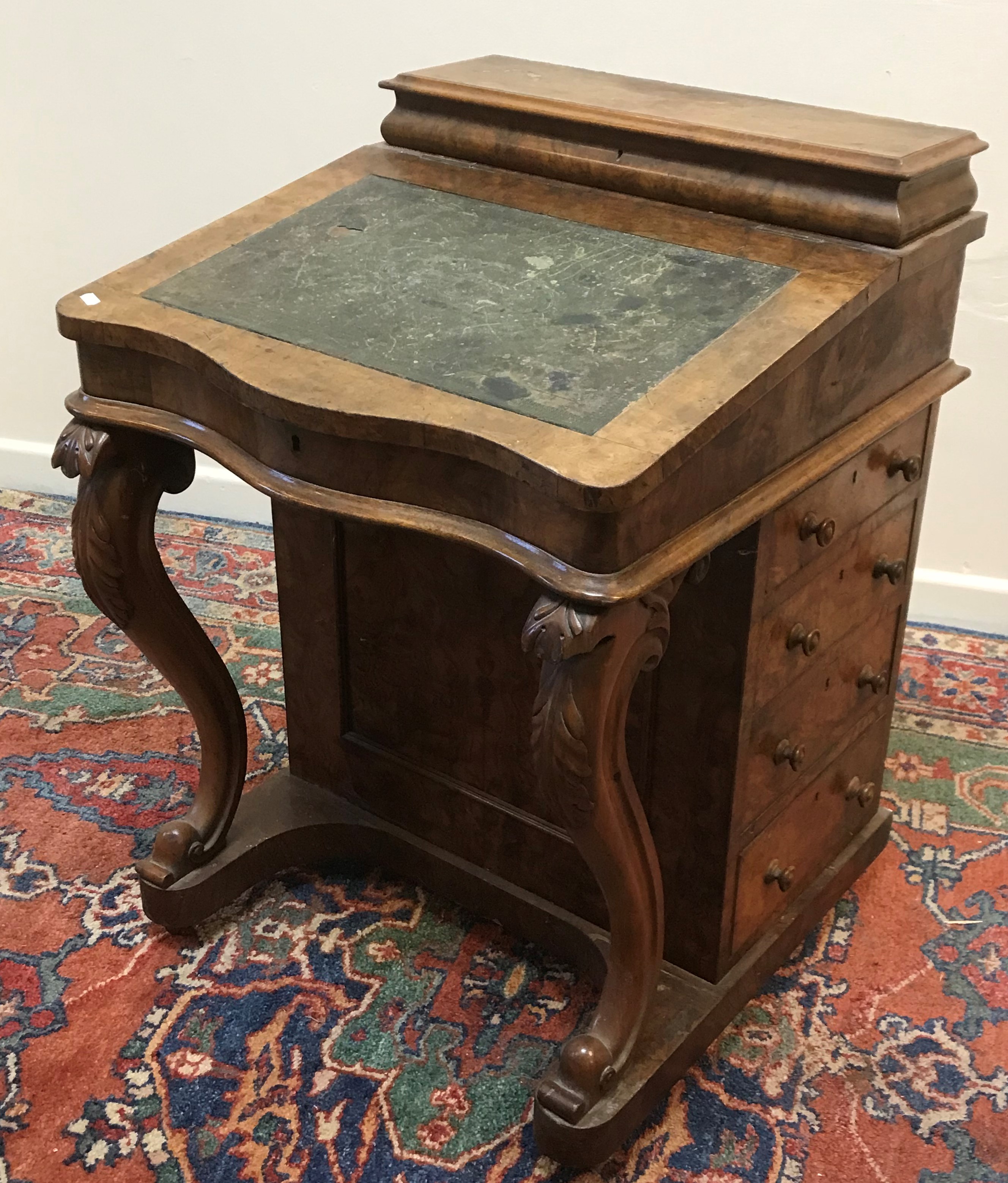A Victorian burr walnut veneered Davenport desk,