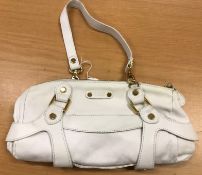An Abaco white leather handbag with gilt brass fittings,