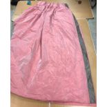 A pair of shot silk taffeta type pink and mushroom interlined curtains with fixed triple pencil