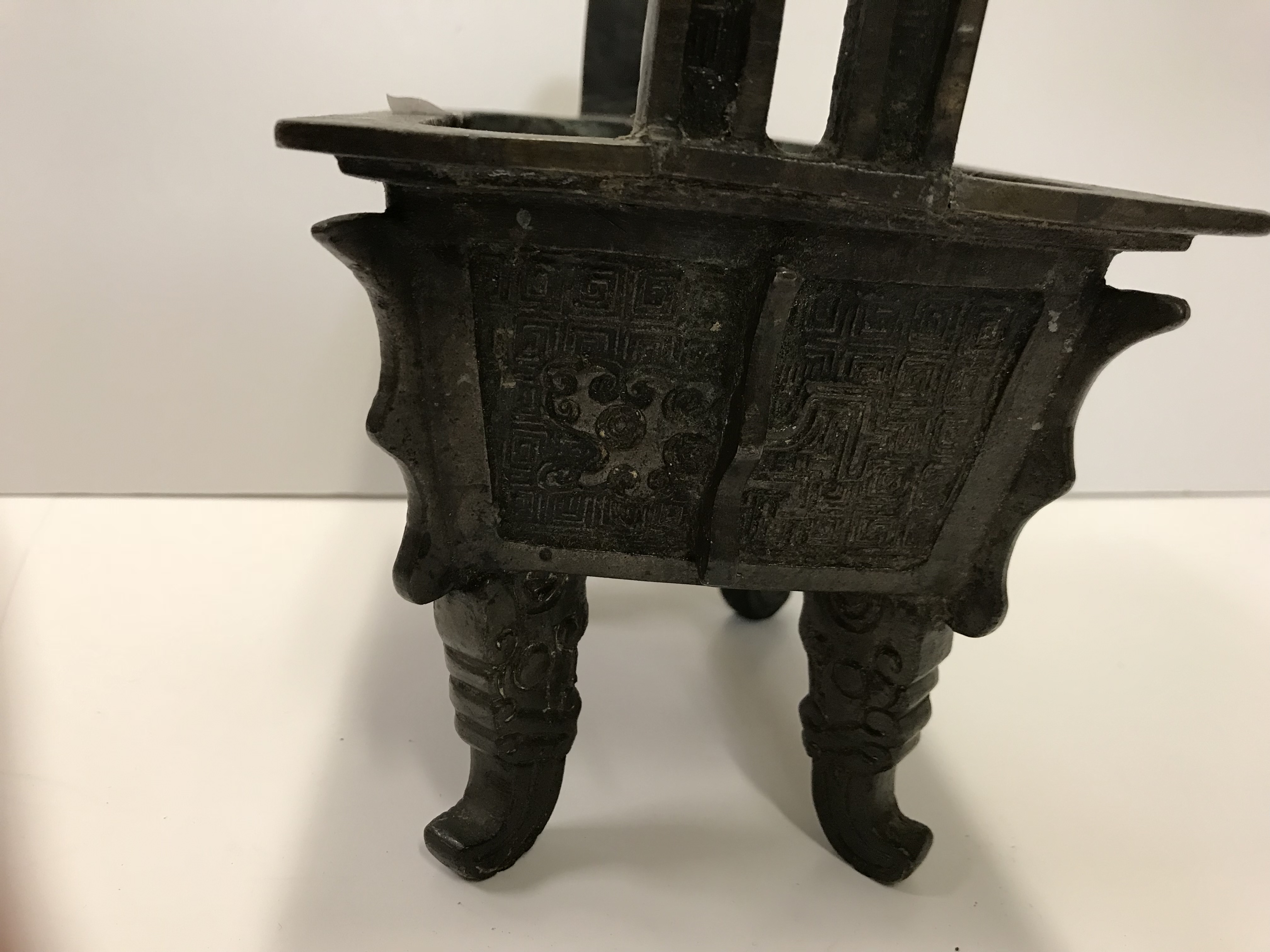 A Chinese bronze censer of rectangular form with relief work foliate decoration, - Image 18 of 19
