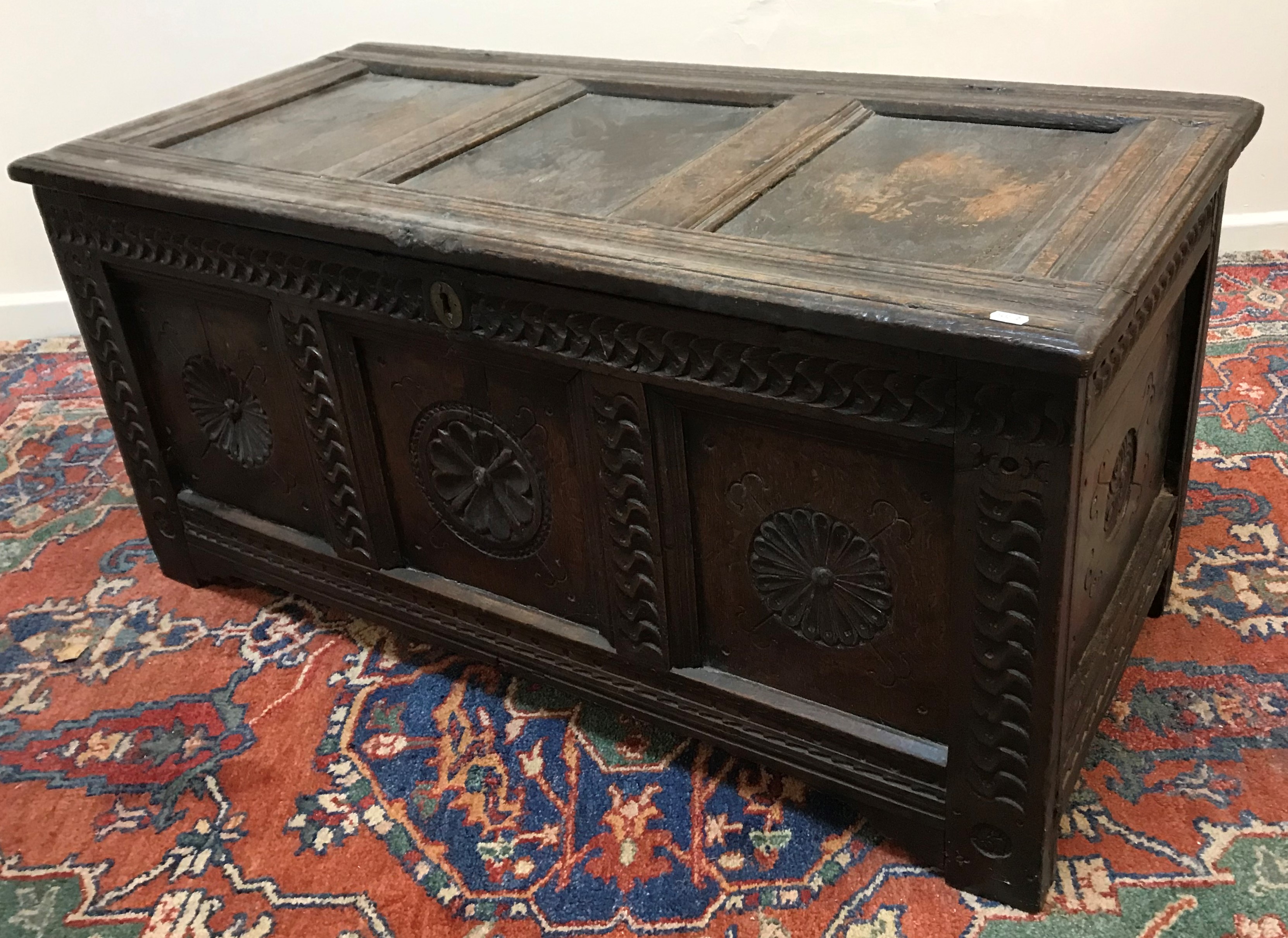 A 17th Century oak coffer,