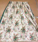 Seven pairs of Warner "Adele" glazed cotton lined curtains in pink, cream and green,