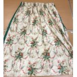 Seven pairs of Warner "Adele" glazed cotton lined curtains in pink, cream and green,