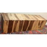 Three modern Indian hardwood box form benches or plinths, 40 cm x 41 cm x 143.