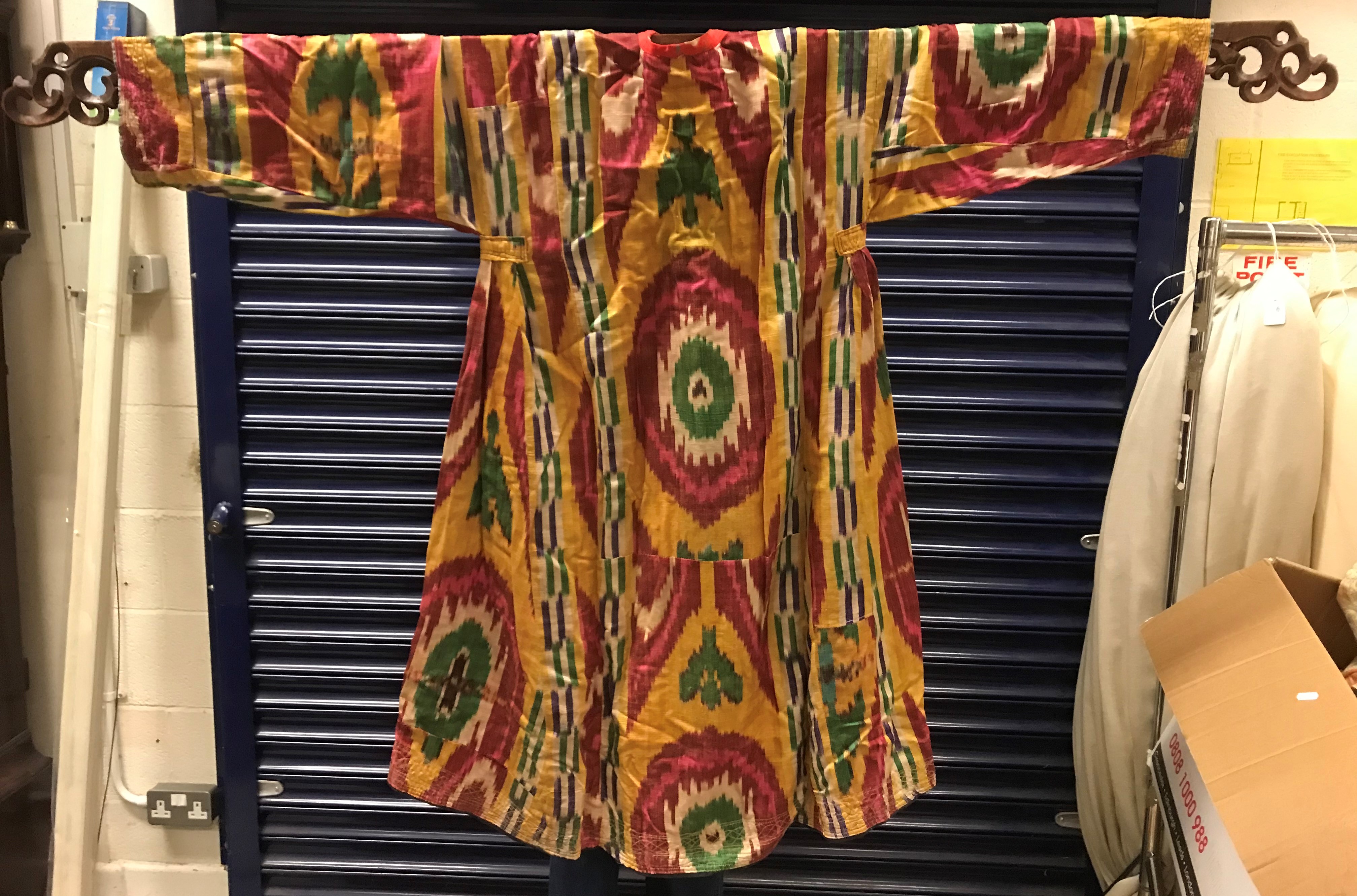 A mid 20th Century Ikat Chapan Uzbekistan multi-coloured robe, - Image 2 of 3