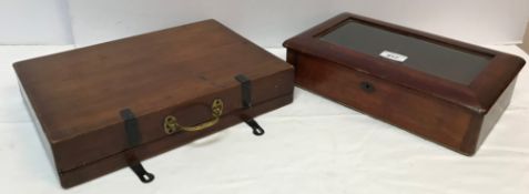 A mahogany artist's box with fitted interior and palette, 35.5 cm x 26.