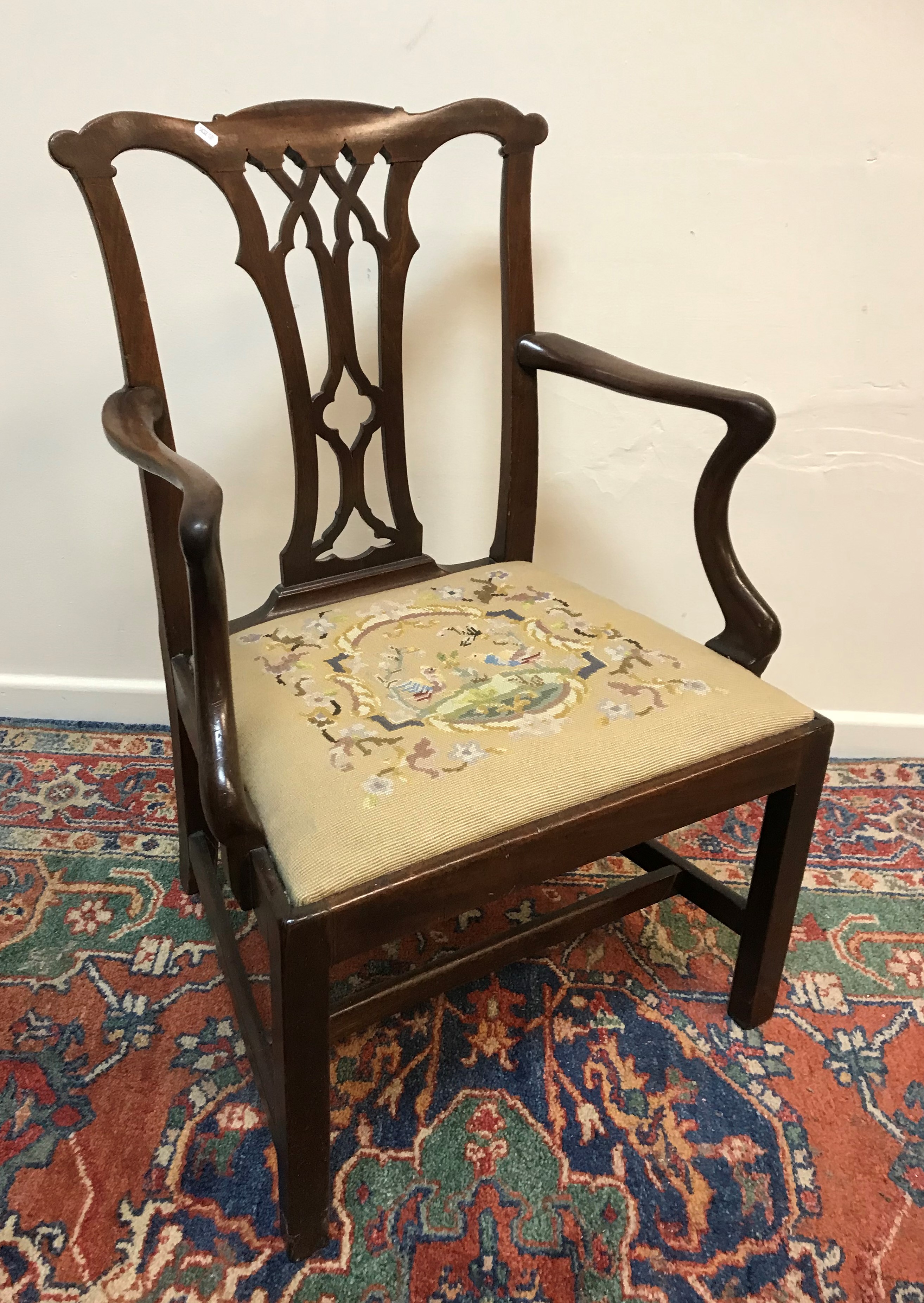 A set of three Regency mahogany bar back dining chairs with upholstered seats on turned front legs, - Image 2 of 3