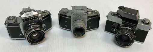 A Jhagee Exakta Varex 11B camera, an Exakta VX1000 camera, Exakta RTL1000 camera,