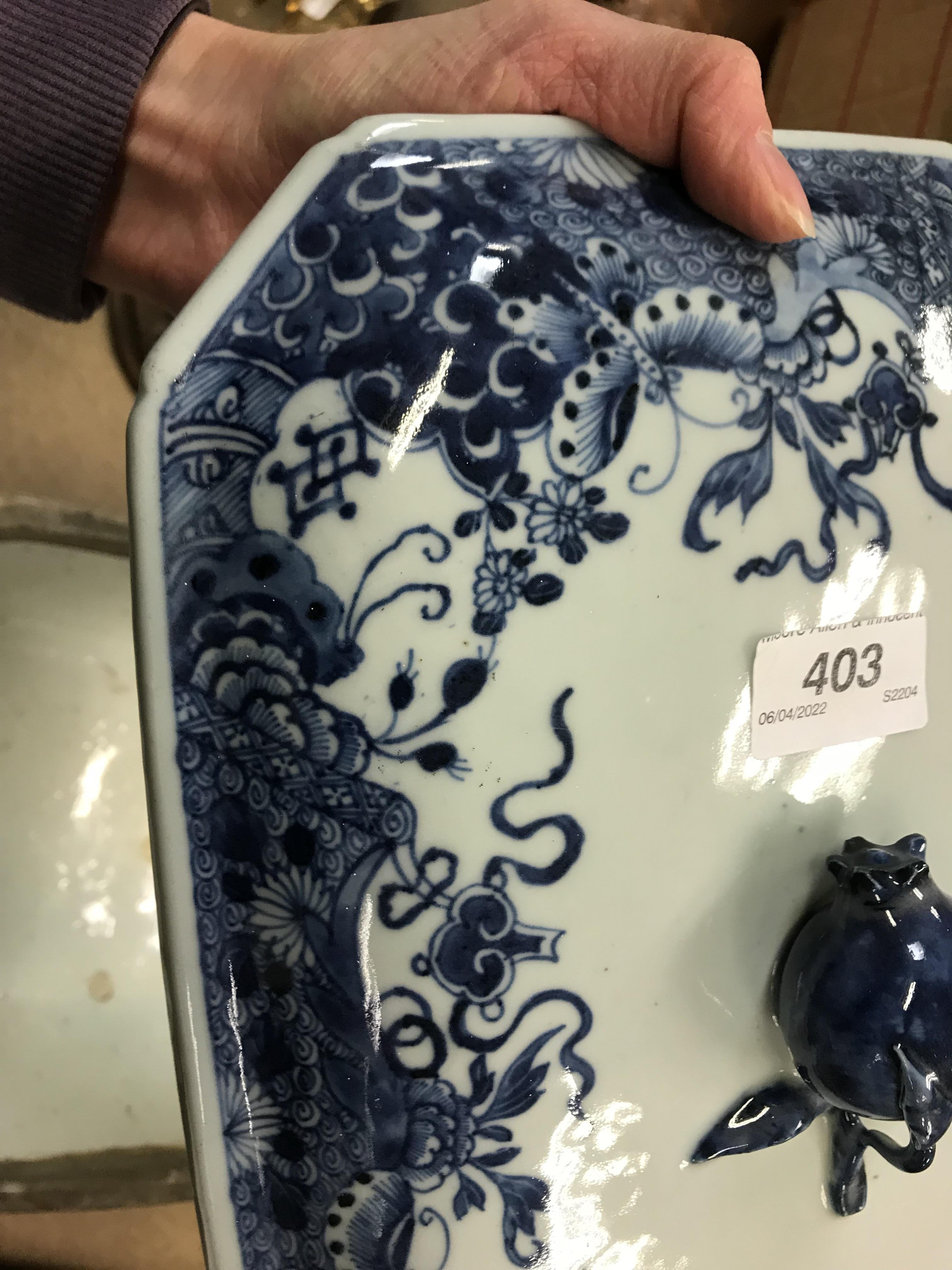 An 18th Century Chinese blue and white tureen and cover with pomegranate finial within a border of - Image 6 of 34