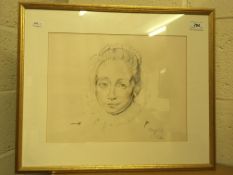O BRODERICK-WARD AFTER P P RUBENS "Head study of a woman in ruff", charcoal and chalk,