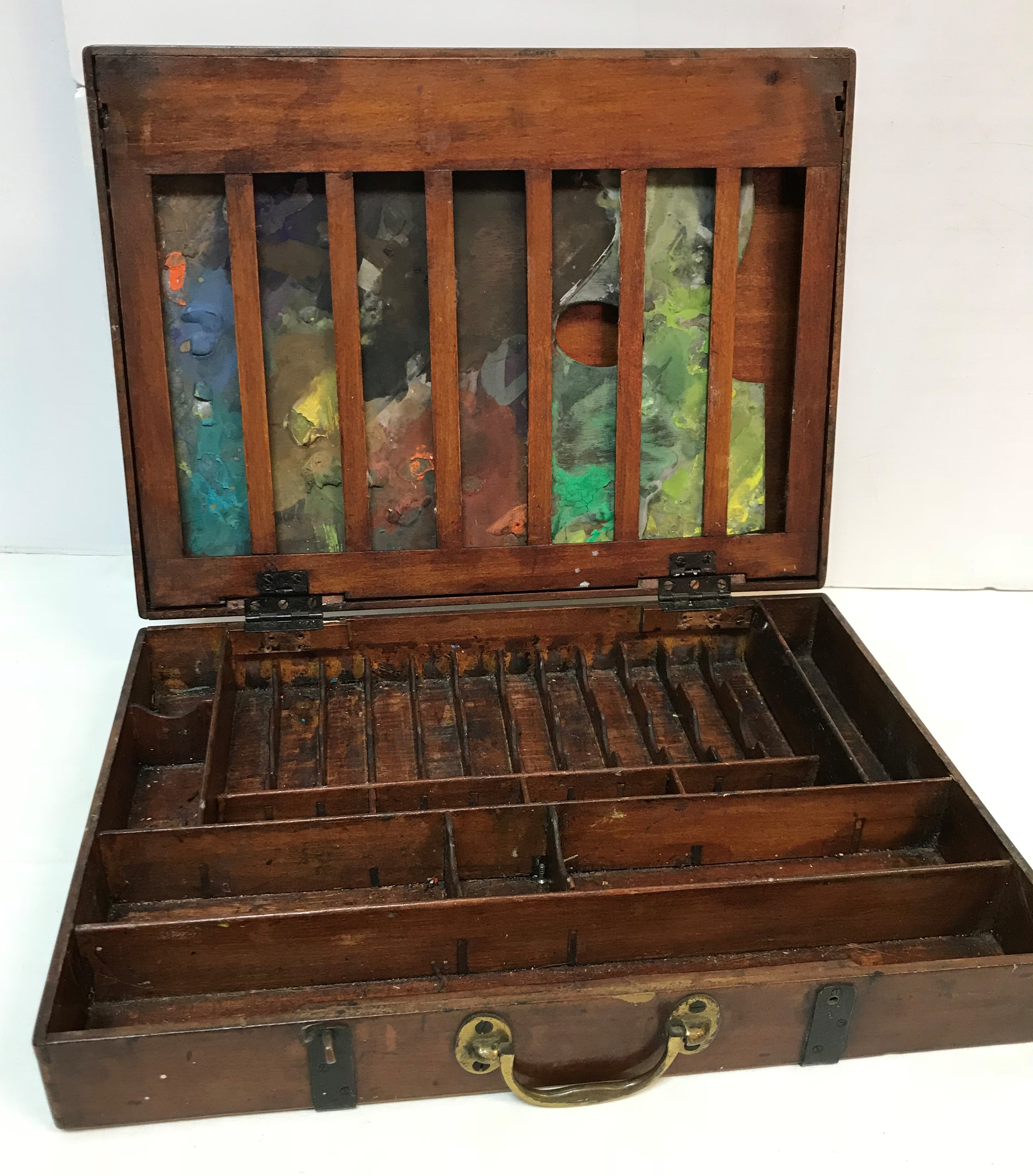 A mahogany artist's box with fitted interior and palette, 35.5 cm x 26. - Image 2 of 2