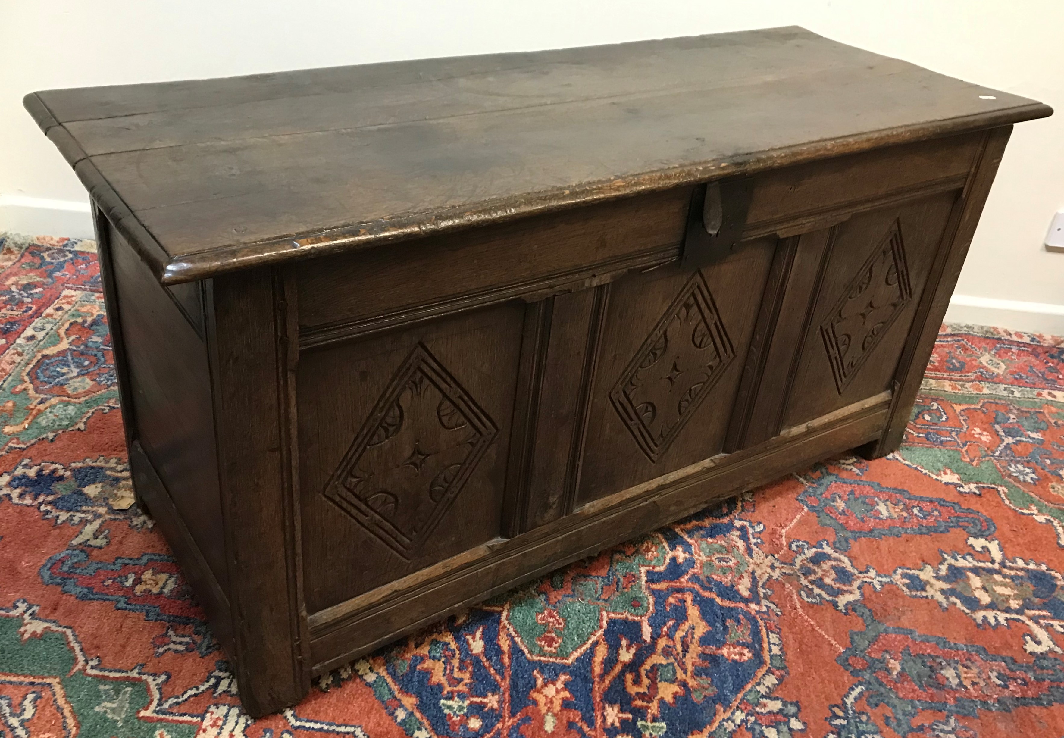 A 17th Century oak coffer,