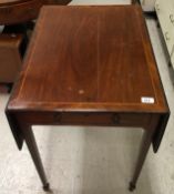 A 19th Century mahogany and satinwood strung drop-leaf Pembroke table,