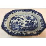 An 18th Century Chinese blue and white elongated octagonal meat platter,
