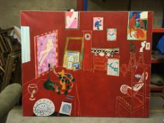 AFTER HENRI MATISSE "L'atelier rouge", a study of the red studio, oil on canvas, unsigned,