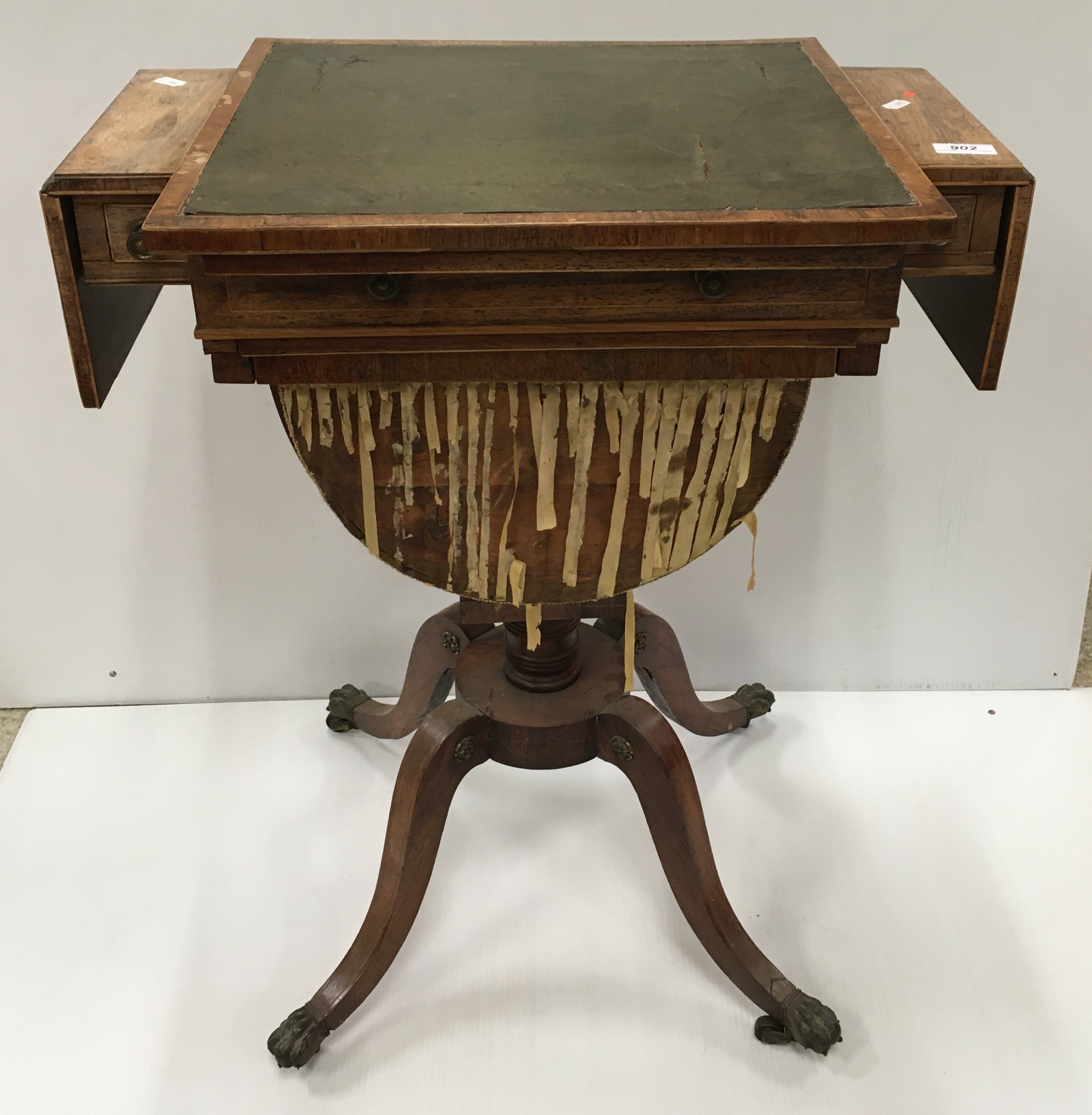 A 19th Century rosewood and cross-banded games / work table with reading slope top enclosing a - Image 2 of 5