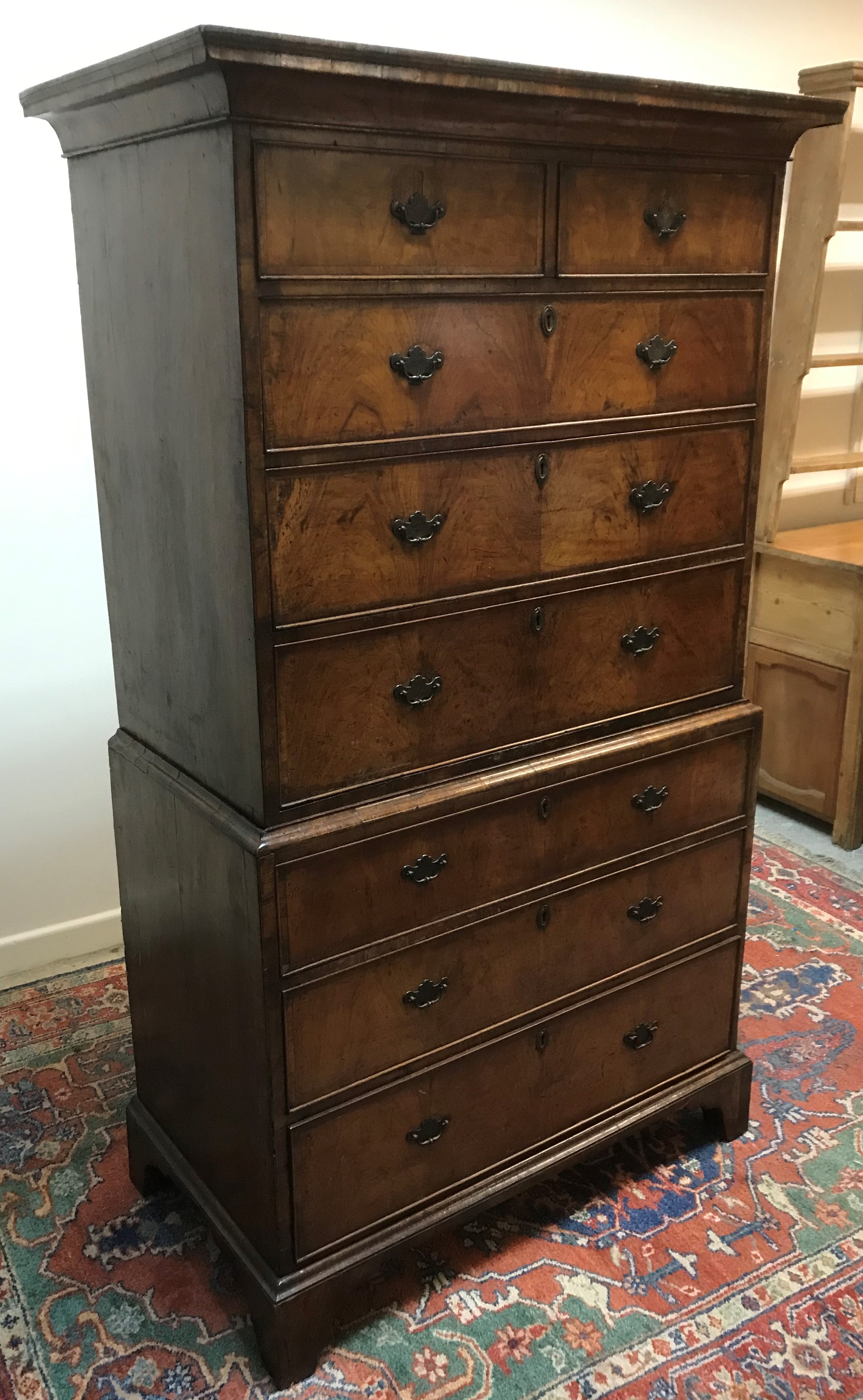 An 18th Century walnut and cross banded chest on chest, - Image 2 of 2