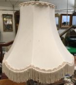 A mid 20th Century lampshade with yellow silk padded embroidery and lace decoration