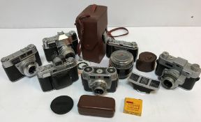 A collection of seven various Kodak cameras including Retinette 1B, Kodak 35, Retina Reflex III,
