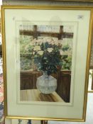KIM NORRIS "Roses in a vase", watercolour, signed lower right, 51 cm x 35 cm,