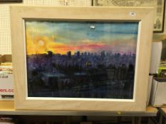 ENGLISH SCHOOL "Sunset over the Dome of the Rock, Jerusalem", mixed media on Fabriano paper,