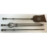 A set of three 19th Century steel fire irons of plain form,
