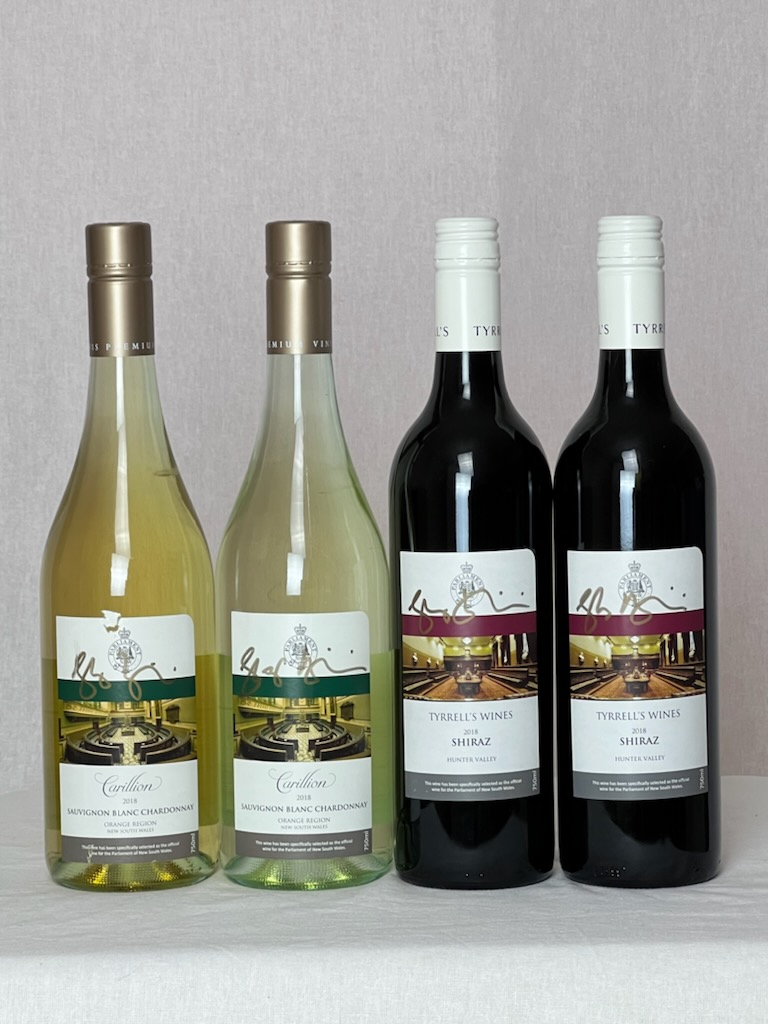 4 bottles of NSW Parliamentary Wine signed by former NSW Premier the Hon. Gladys Berejiklian MP