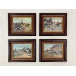 Set of 4 beautifully framed English Fox Hunting wall hangings. Each is 24cms x 29cms. Donated by