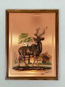 Beautiful signed GASTONE 3D Copper Relief Wall Plaque featuring an African Kudu. Made in Zimbabwe.