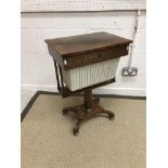 A late Regency mahogany and brass inlaid sewing table,