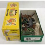 A box of assorted painted lead toys to include Britains and J Hill & Co including pigs, turtle,