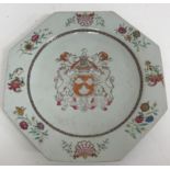 A 19th Century Chinese armorial plate of octagonal form,