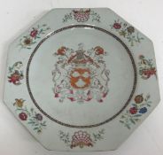 A 19th Century Chinese armorial plate of octagonal form,