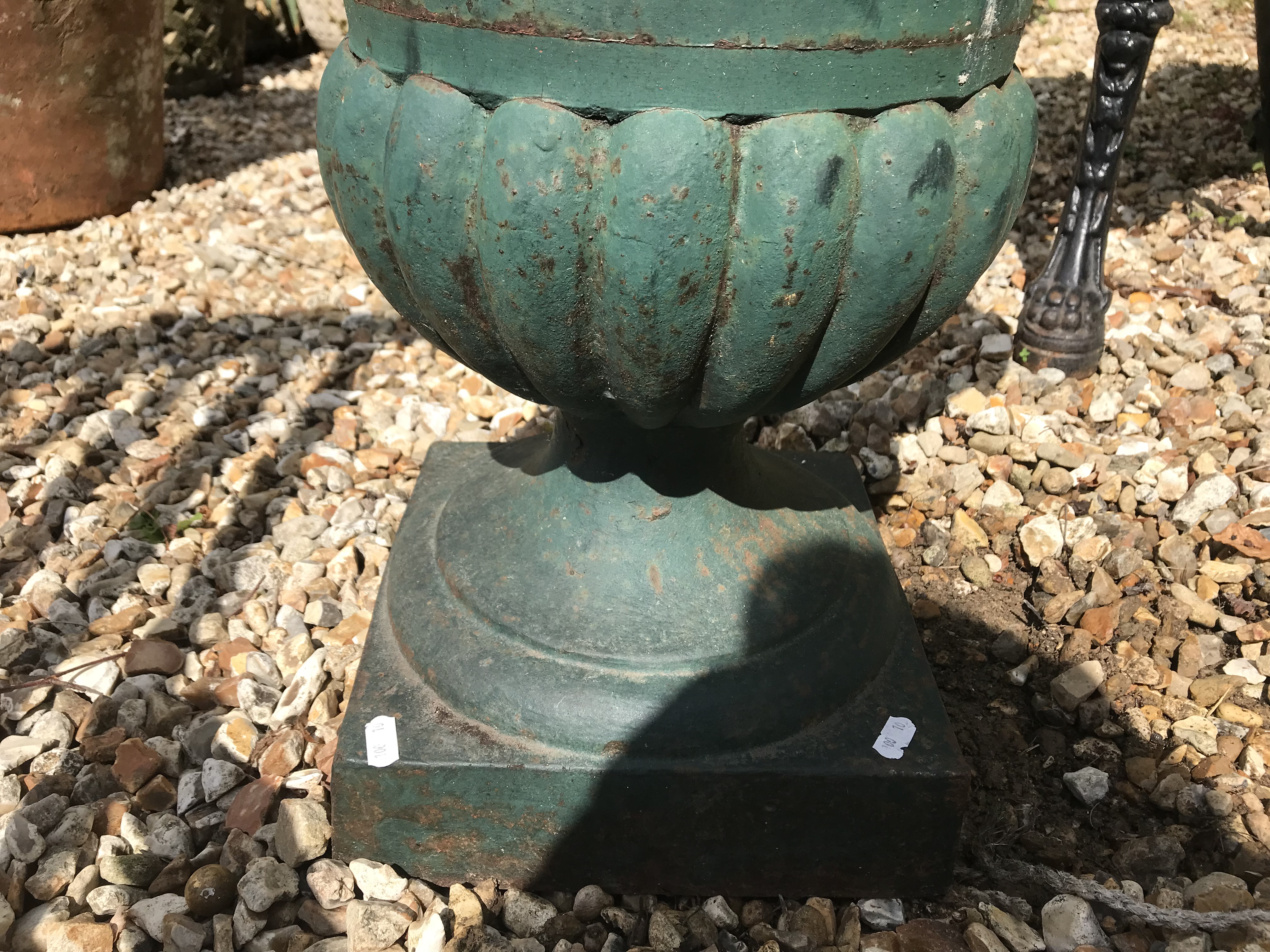 Two similar green cast iron garden urns CONDITION REPORTS Some areas of rusting, - Image 21 of 31
