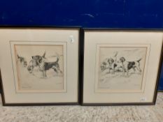 A box containing various prints including AFTER G VERNON STOKES "Foxhounds" x 2 and "Retriever with