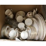 Three boxes of sundry china and glassware to include a large Scandinavian art glass vase,