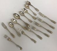 A set of eight Victorian silver "Fiddle" pattern dessert forks (by Mackay & Chisholm,