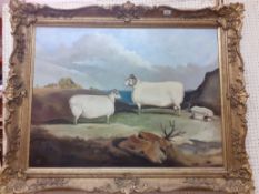 JOHN MCCORKINDALE "Ram and ewe on coastal cliff tops" (possibly Northumberland),