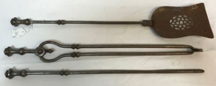 A set of three 19th Century steel fire irons of plain form,