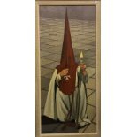 CLIFFORD HALL (1904-1973) “The Kneeling Penitent, Seville”, oil on board, signed, 90 cm x 40 cm,