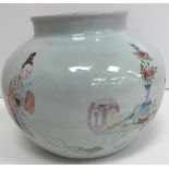 A Chinese Yong Zheng famille-rose jar decorated with a boy playing in a garden with a dog,
