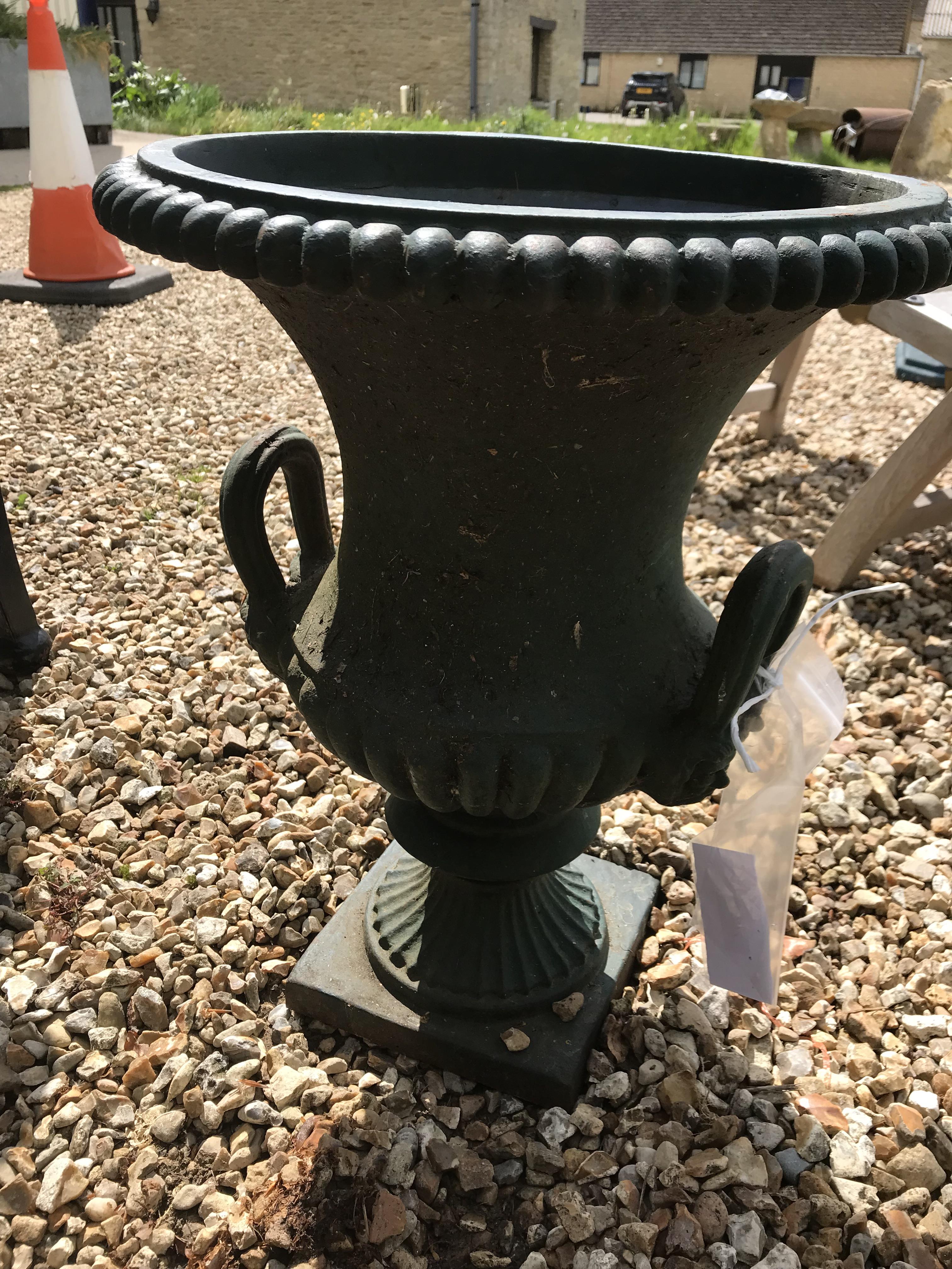 Two similar green cast iron garden urns CONDITION REPORTS Some areas of rusting, - Image 7 of 31