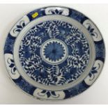 An 18th or early 19th Century Delft pierced flower bowl cover with scrolling foliate decoration,