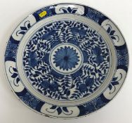 An 18th or early 19th Century Delft pierced flower bowl cover with scrolling foliate decoration,