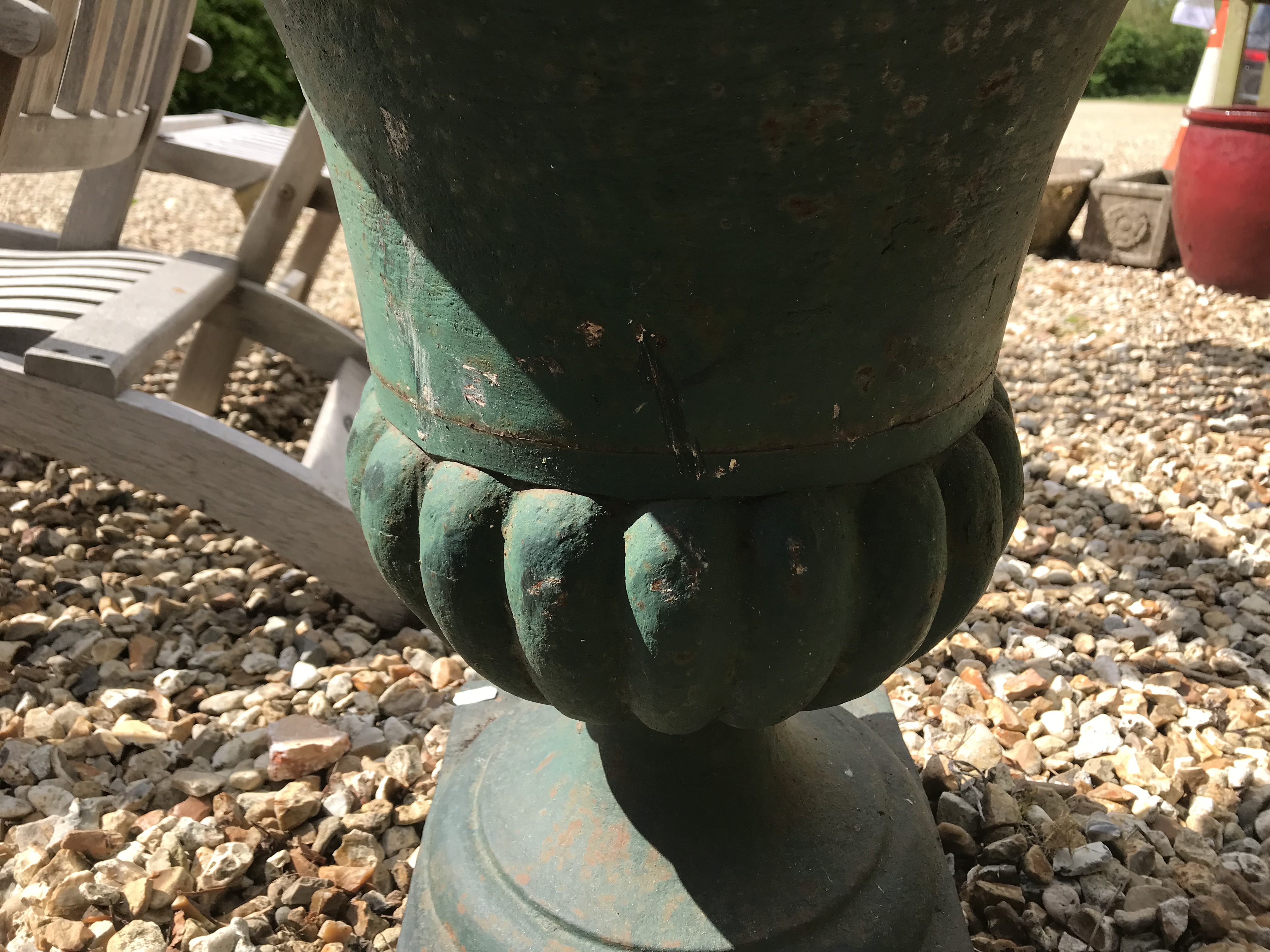 Two similar green cast iron garden urns CONDITION REPORTS Some areas of rusting, - Image 17 of 31