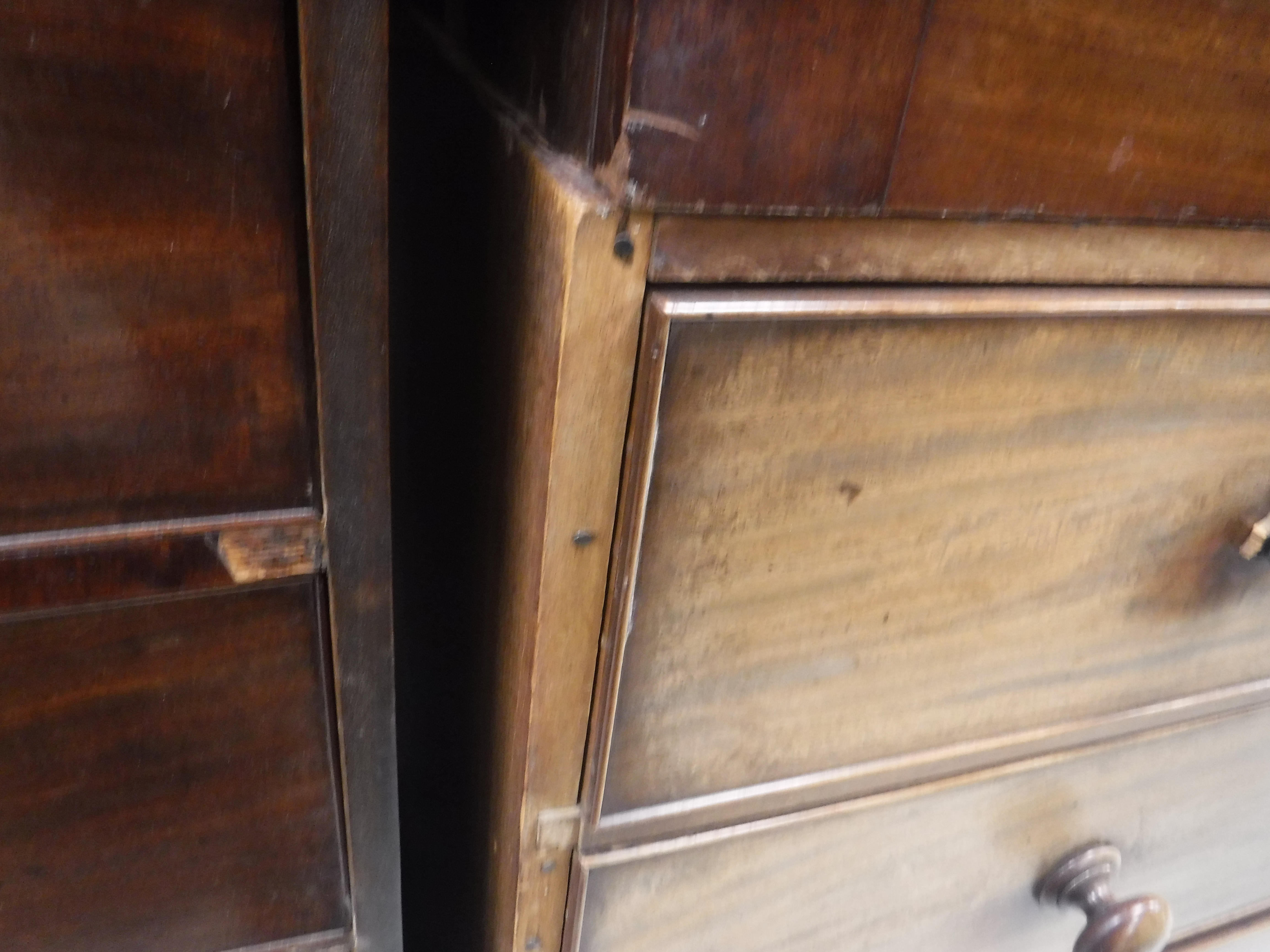 A Victorian mahogany linen press (marriage) the plain top of two sliding cupboard doors above a - Image 5 of 14