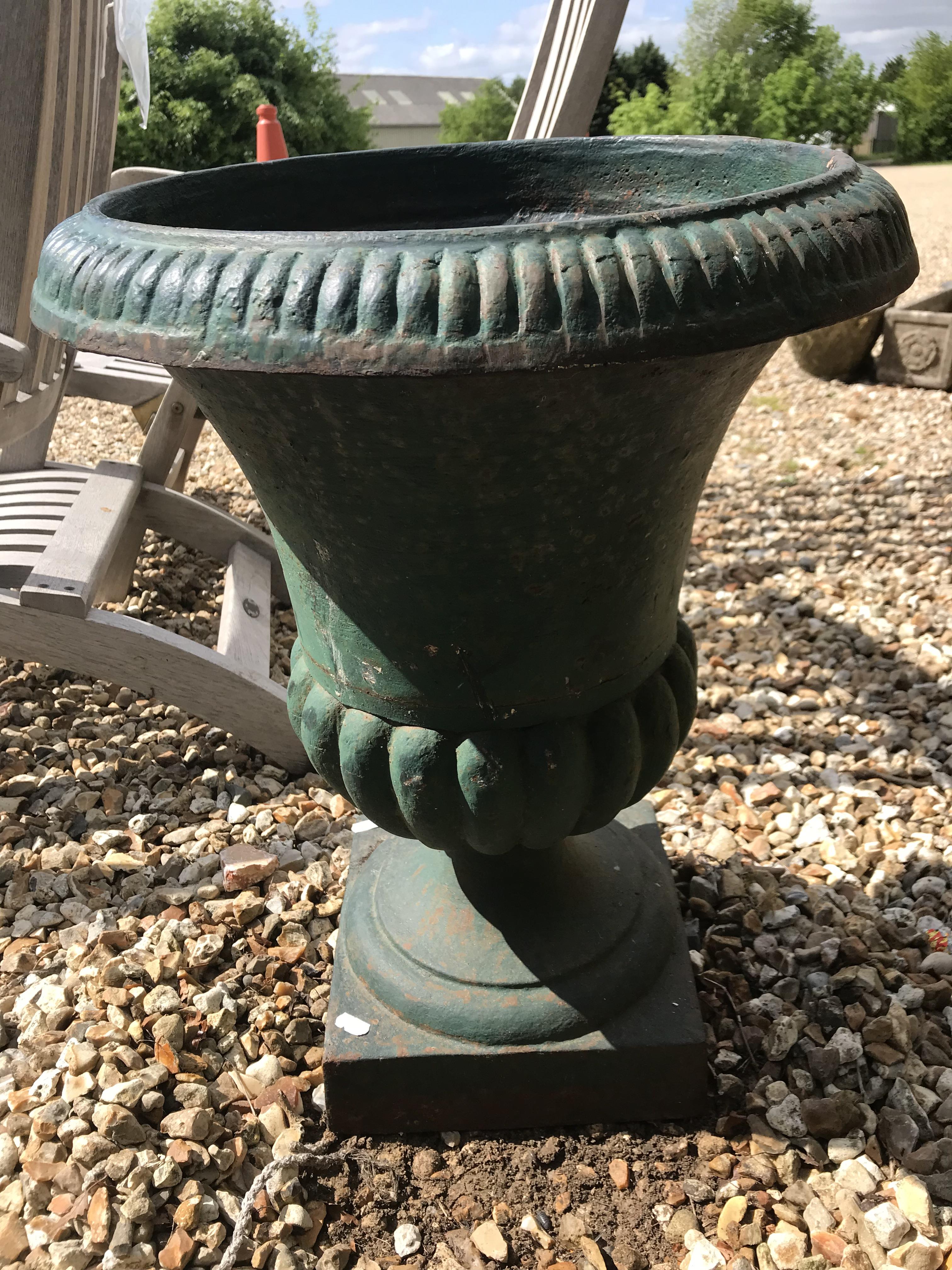 Two similar green cast iron garden urns CONDITION REPORTS Some areas of rusting, - Image 15 of 31